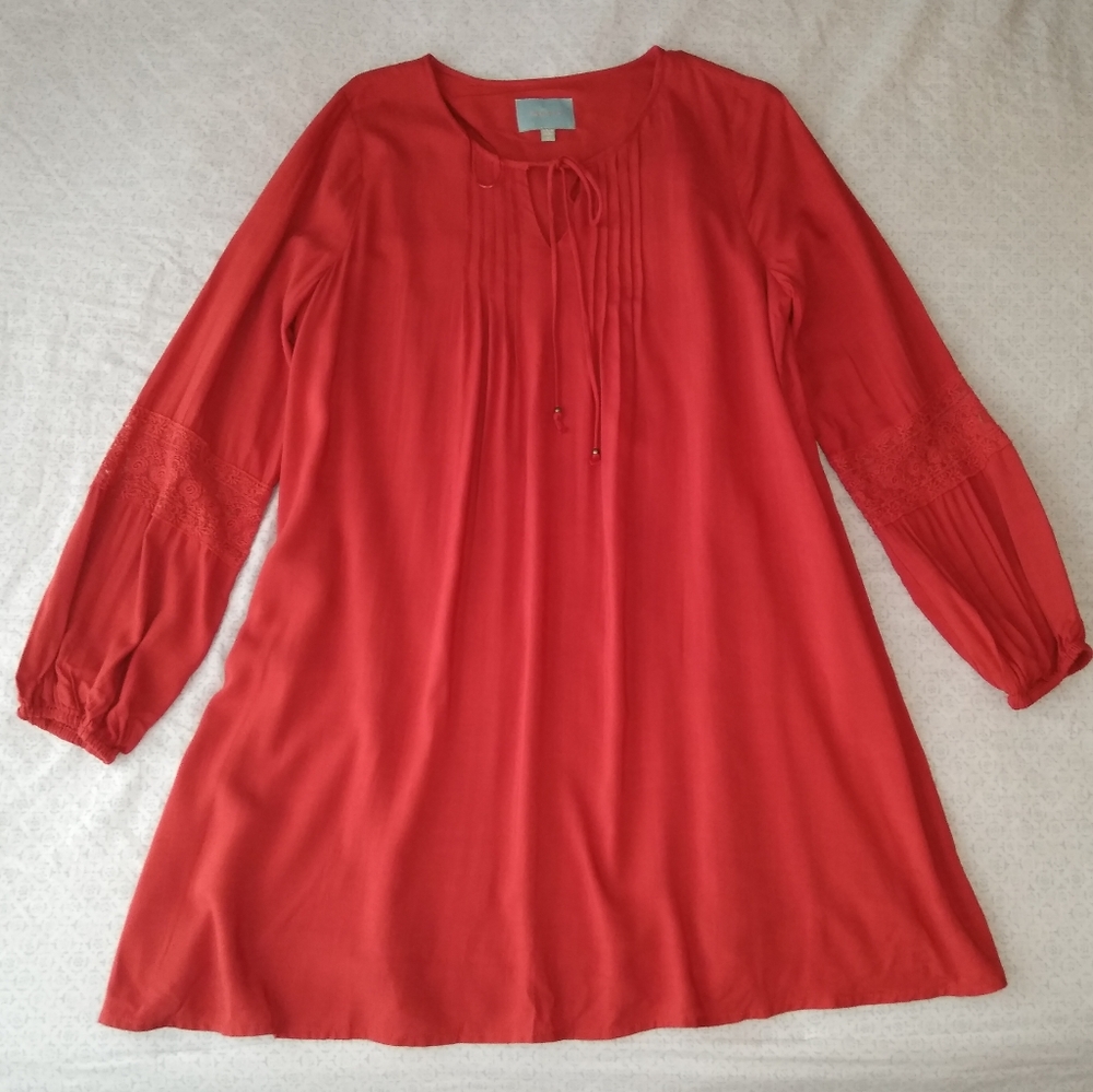 Skies are Blue Boho Long Sleeve Dress Rusty  Orange